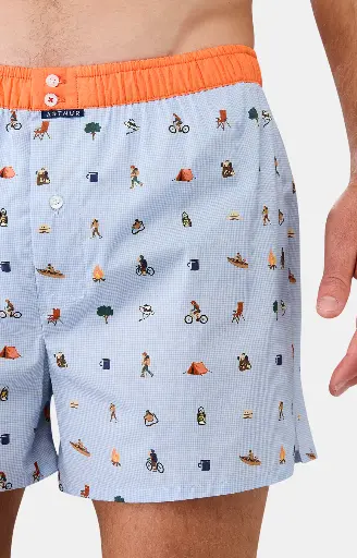 Caleçon américain homme avec maintien 100% coton bio ARTHUR "Le Club" CSP - Bleu Camping 1169E25