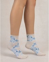 Chaussettes dame coton Bord Roulé BLEU FORET "Velouté Fantaisie" FBU6535 - Crème Toile de Jouy DP4