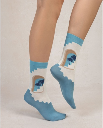 Chaussettes dame BLEU FORET "Coton Peigné" FBU6542 - Bleu Palmeraie DB1