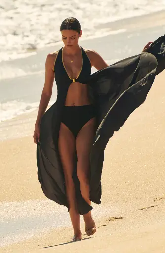 Longue robe ouverte sur le devant PAIN DE SUCRE "Rosane 16" - Noir Or
