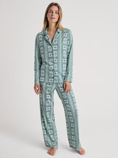 Pyjama dame boutonné 100% coton CALIDA "Palm Dreams" 46353 - Bristol Blue 