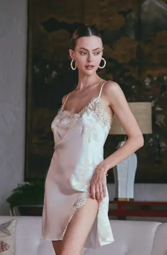 Nuisette soie et dentelle MARJOLAINE "Apolline" CT3430103 - Naturel/Nacre 7403