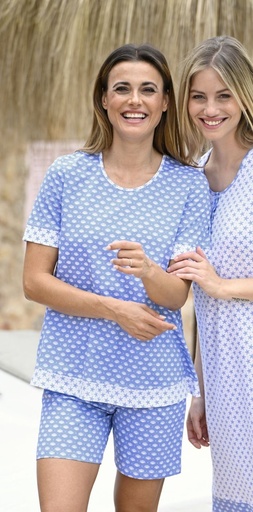 Pyjama short dame 100% coton RINGELLA "Touche Maritime" 5211363 - Bleu Vif avec motif coquillage 298