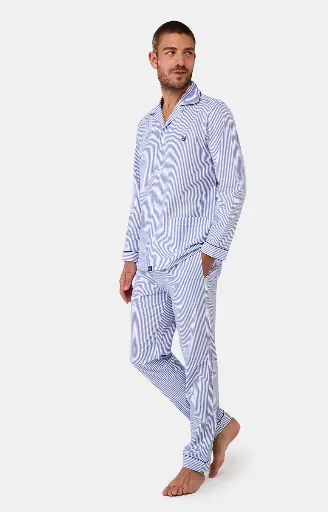 Pyjama long homme boutonné 100% coton bio ARTHUR PPP - Rayure Bleue RAYEPMT