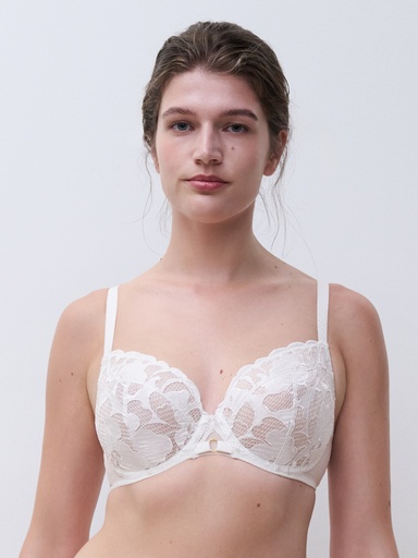 Soutien-gorge armaturé enveloppant CHANTELLE "Fleurs Signature" C12Q10 - Milk satin A32
