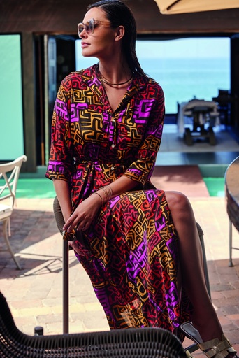 Robe de plage col en V DAVID "Sole" DB25-079 - Ring Solid BLA