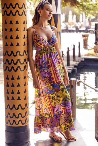 Robe de plage ample fines bretelles ICONIQUE "Lidia" IC25-122 - Patchwork MLT