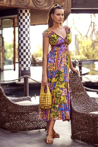 Robe de plage ample fines bretelles ICONIQUE "Shirley" IC25-123 - Patchwork MLT