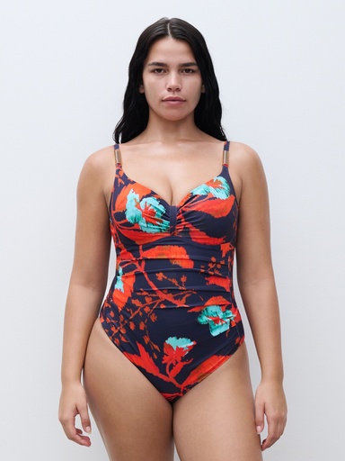 Maillot armaturé enveloppant CHANTELLE "Icon" C16VR0 - Ink Flowers A02