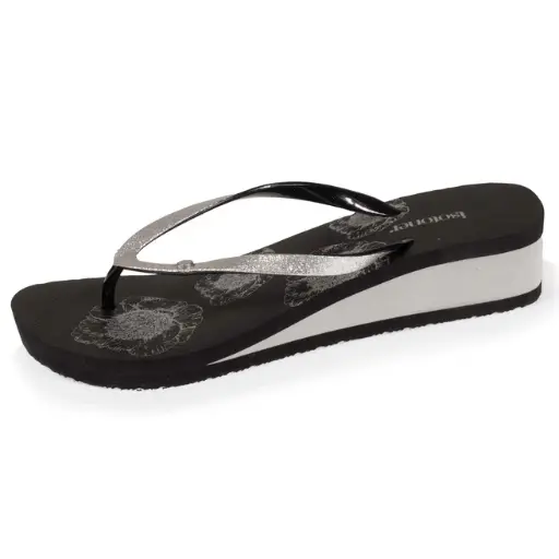 Tongs femme tige paillettes talon 4cm ISOTONER 94612 - Noir Gris AAG