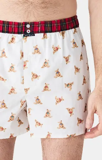 Caleçon américain homme avec maintien 100% coton bio ARTHUR "Le Club" CSP - Ivoire Old Teddy 1182H25