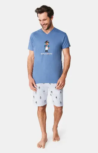 Pyjama short homme 100% coton bio ARTHUR "Napoléours" PAU - Bleu NAPOPMT