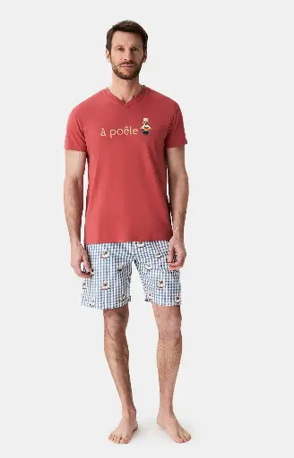 Pyjama short homme 100% coton bio ARTHUR "A poêle" PAU - Gris CHEFH25