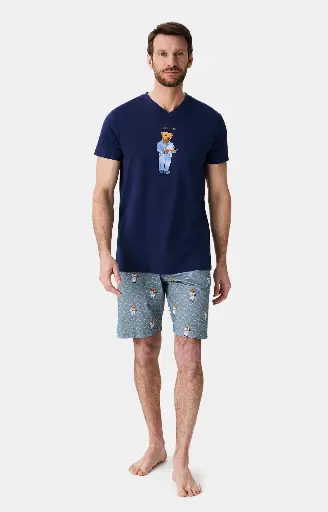 Pyjama short homme 100% coton bio ARTHUR "Esprit Livre" PAU - Gris BOOKH25