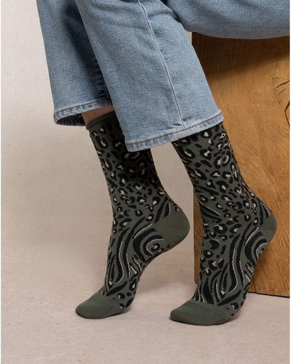 Chaussettes dame bords roulés BLEU FORET "Laine Fine Peau de Bête" FBU6562 - Sauge BT6