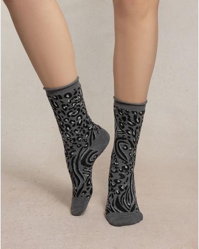 Chaussettes dame bords roulés BLEU FORET "Laine Fine Peau de Bête" FBU6562 - Gris Flanelle GM9
