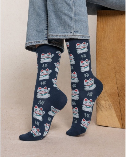 Chaussettes dame coton BLEU FORET "Porte-Bonheur" FBU6583 - Marine Q9Z