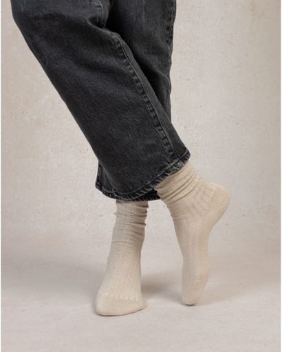 Chaussettes dame BLEU FORET "Lurex à Côtes" FBU6552 - Sable Or CK1