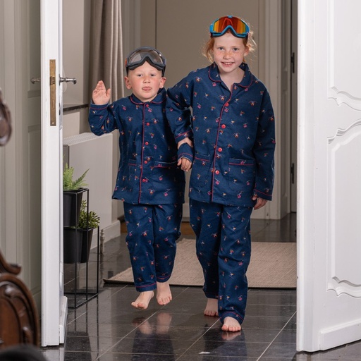 Pyjama enfant en flanelle JUSQU'AU LEVER DU JOUR "Skieurs" 25HPSK - Bleu Nuit 