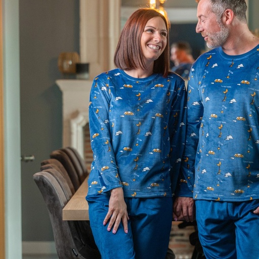 Pyjama adulte polaire JUSQU'AU LEVER DU JOUR "La Nuit Tombe" 25HPNT - Bleu Nuit
