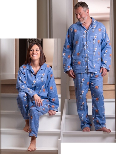 Pyjama adulte en flanelle JUSQU'AU LEVER DU JOUR "Chamallow" 25HPCL - Bleu
