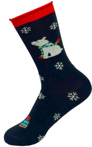 Chaussette dame bord roulé CRONERT "Ours d'Hiver" 18849 - Noir 2600