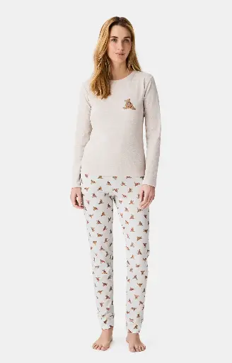 Pyjama long femme coton bio ARTHUR "Old Teddy" BAH - Ivoire OLDTH25