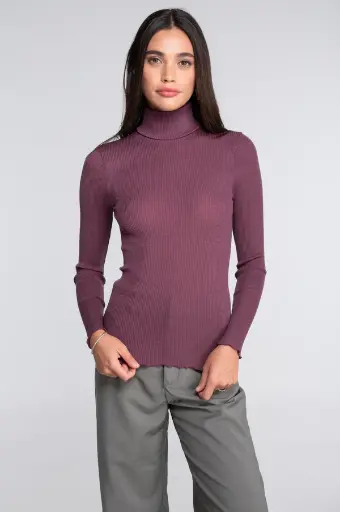 Sous pull à côte laine & soie OSCALITO 3438 - Agata Prune 699