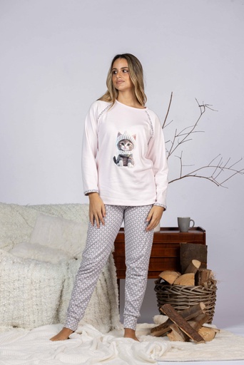 Pyjama long dame MIRA 8451MW - Rose imp Chaton En Hiver 02