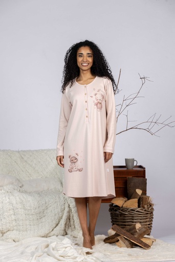 Chemise de nuit dame MIRA 3246MW - Rose imp Ourson Fleur 02