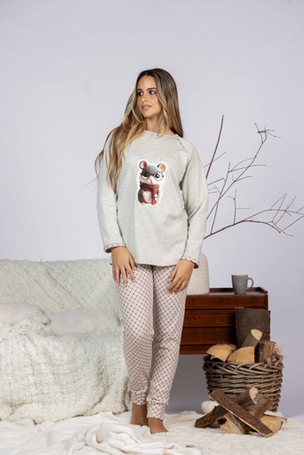 Pyjama long dame MIRA 8451MW - Gris imp Souris En Hiver 13