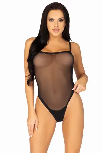 Body string à entrejambe pressionnée bretelles règlables LEG AVENUE 89312 - Noir 001