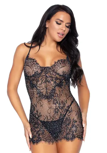 Mini robe tube scintillante en strass & string LEG AVENUE 86955 - Noir Argenté 001