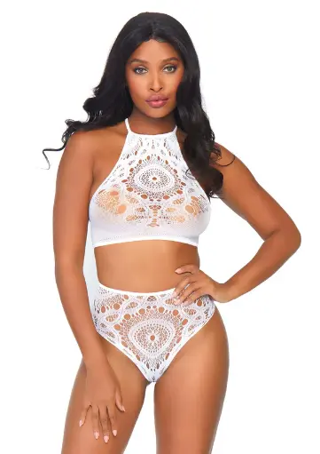 Top sexy dentelle lanières & string - 2 pièces - LEG AVENUE 81552 - Blanc 002