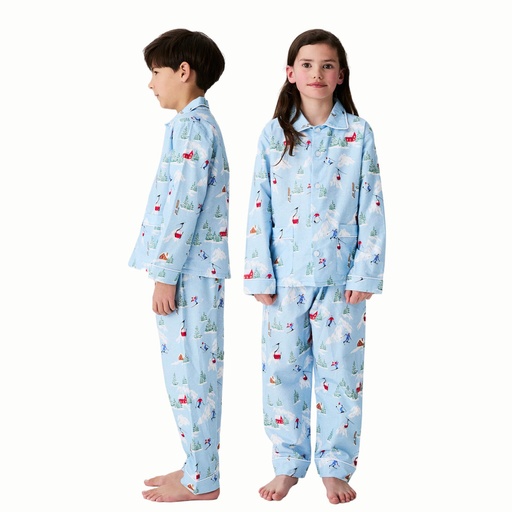 Pyjama long enfant boutonné ARTHUR "Noël en Altitude" PYE - Ciel NOELH25