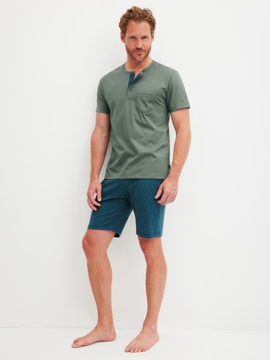 Pyjama short homme 100% coton CALIDA "Relax Imprint" 47287 - Laurel Green 618