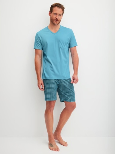 Pyjama homme court 100% coton CALIDA "Relax Streamline" 46186 - Rétro Blue 525