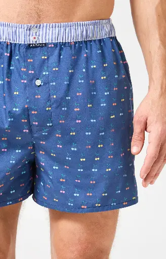 Caleçon américain homme avec maintien 100% coton bio ARTHUR "Le Club" CSP - Marine 
Cerises 1202E26
