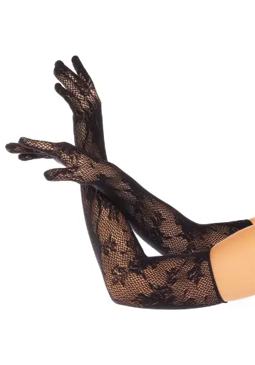 Longs gants résille florale LEG AVENUE 2033 - Noir 001