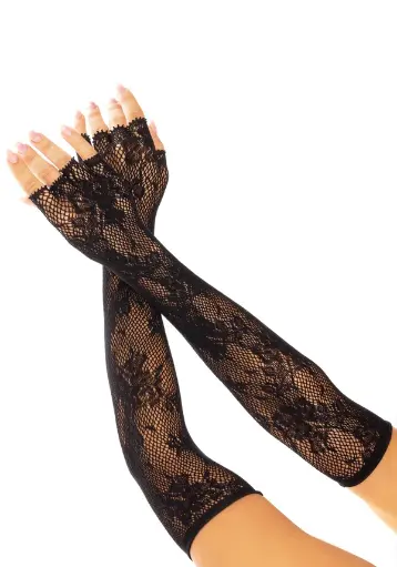Mitaines en résille avec motif floral extra long et sans couture LEG AVENUE 2034 - Noir 001