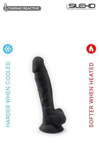 Godemichet réaliste ventouse avec testicules SILEXD "Thermo Réactive Modèle 1" SD220291NB - Noir 17,75cm x 3,8cm