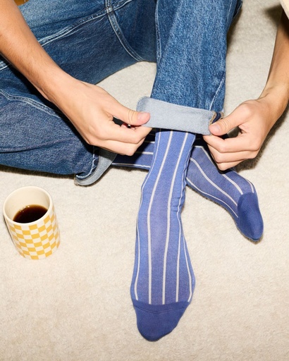 Chaussettes Homme Fines BLEU FORET "Fil d'Ecosse Rayures" HBU7095 - Bleu LF1