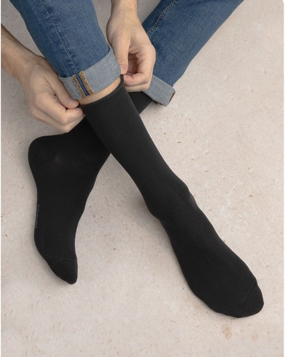 Chaussettes homme - 2 paires - BLEU FORET "Coton Veloutées" HBD7087 - Noir DR8