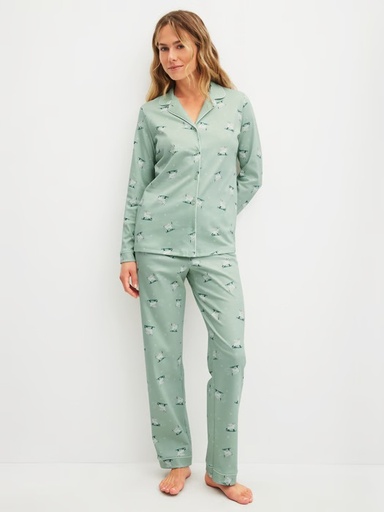 Pyjama long dame CALIDA "Cat Dreams" 41653 - Light Aqua 621