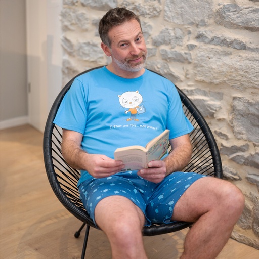 Pyjama adulte court JUSQU'AU LEVER DU JOUR "Mon Oreiller" 26EPMOC - Bleu