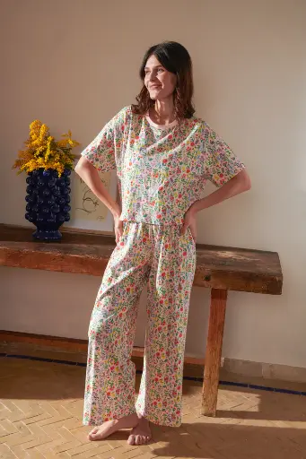 Pyjama long dame coton bioWE ARE JOLIES "Pampa Rose" 