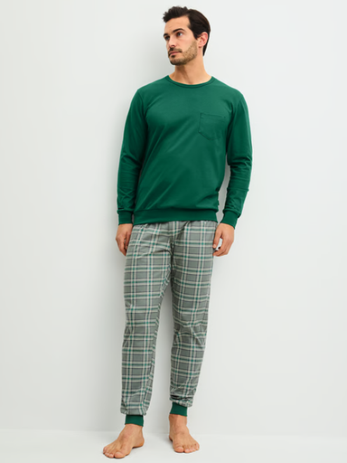 Pyjama long homme avec bord élastique 100% coton CALIDA "Relax Imprint" 47587 - Forest Green 590