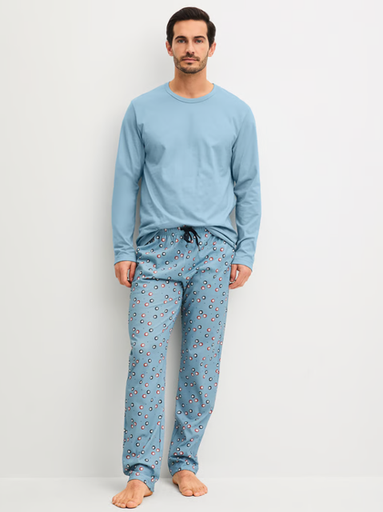 Pyjama homme long 100% coton CALIDA "Sleep Holiday" 15088 + 29288 - Ashley Blue 424