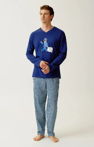 Pyjama long homme 100% coton ARTHUR "Pilote de Lit" ULY - Ciel PILOH26