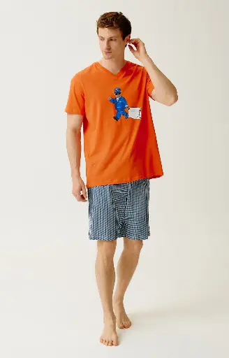 Pyjama short homme 100% coton bio ARTHUR "Pilote de Lit" PAU - Marine PILOH26